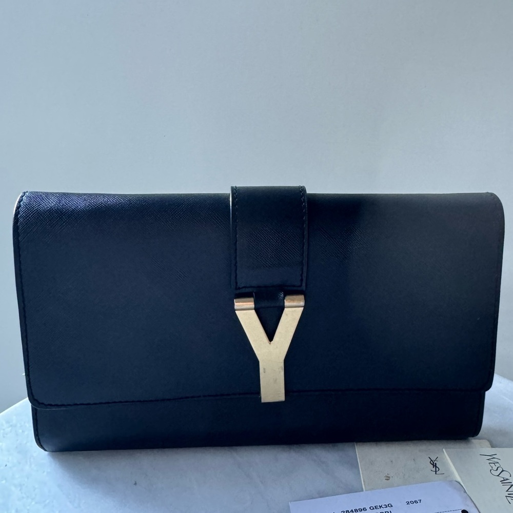 YSL Black Calfskin Classic Y Ligne Clutch